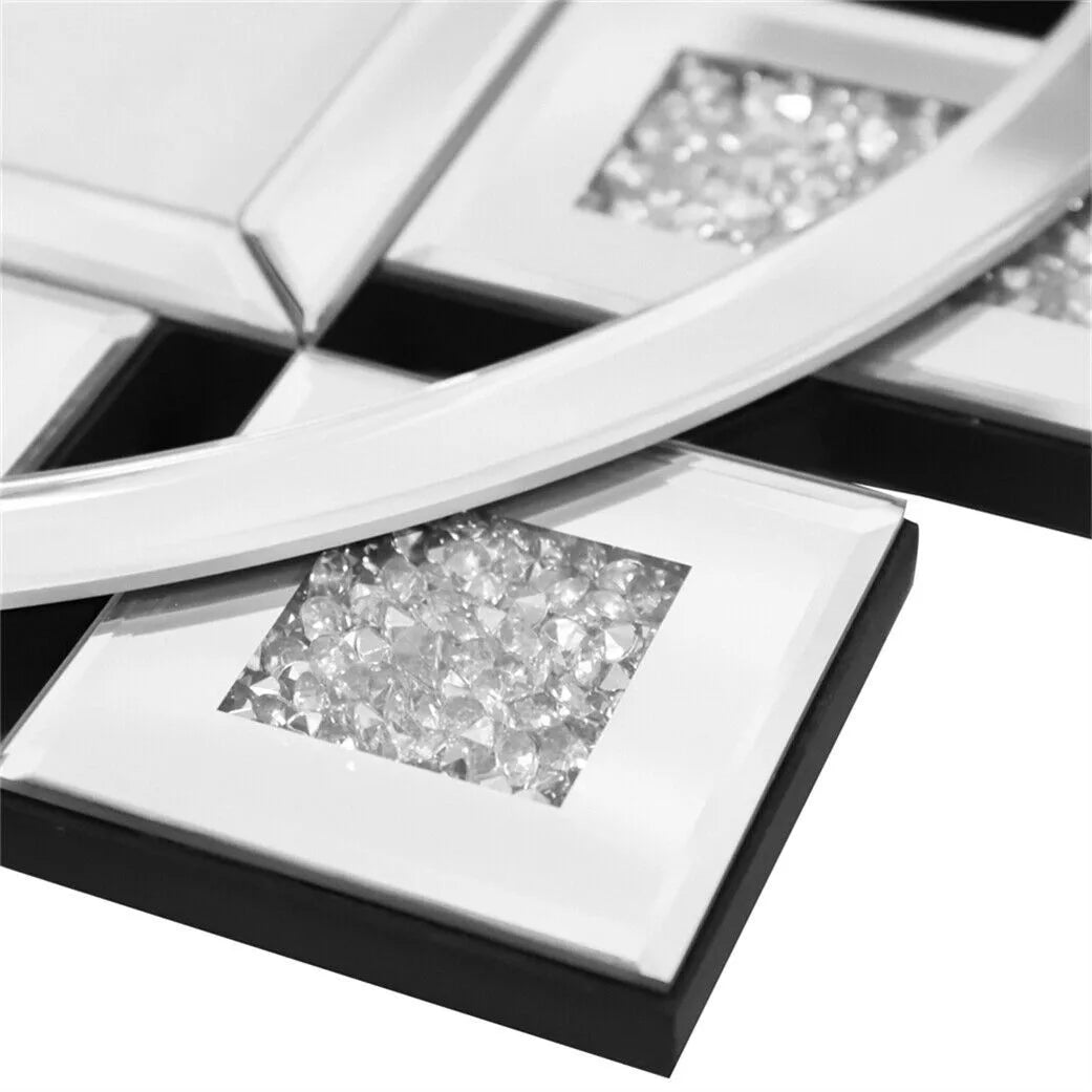 Wall Clock With Crushed Diamond Beveled Mirror Frame