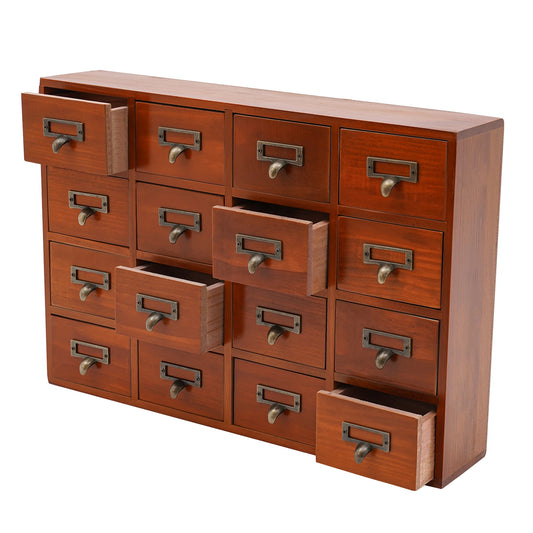 NONECN Desk Drawer Organizer Wooden Apothecary Cabinet With 16 Drawers
