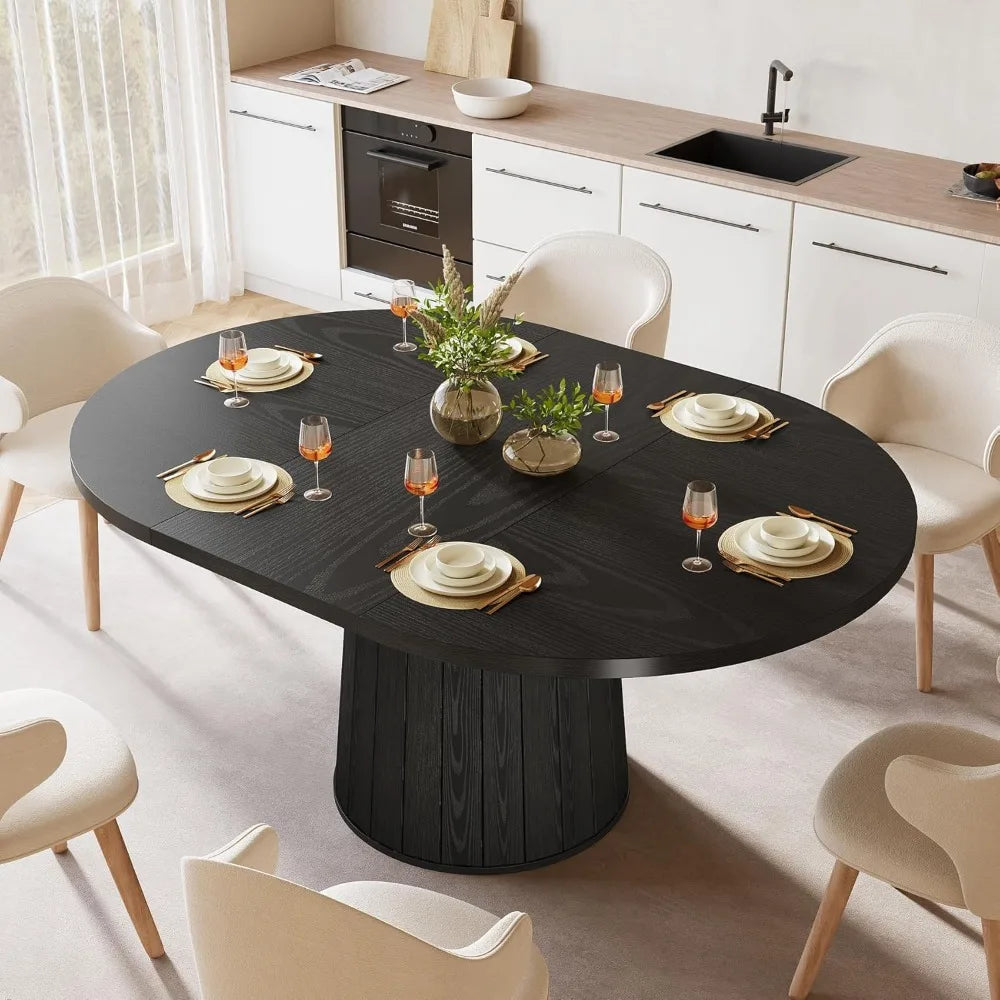 Oval Dining Table For Six With Cylindrical Pedestal
