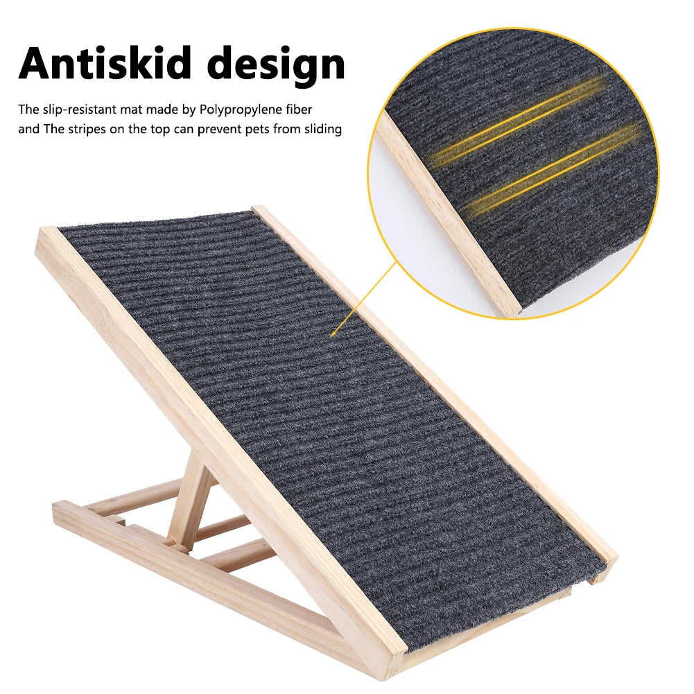 Pet Dog Ramp Ladder Natural Pine Wooden Lightweight Folding Anti-skid Adjustable 2 Height Climbing Ladder