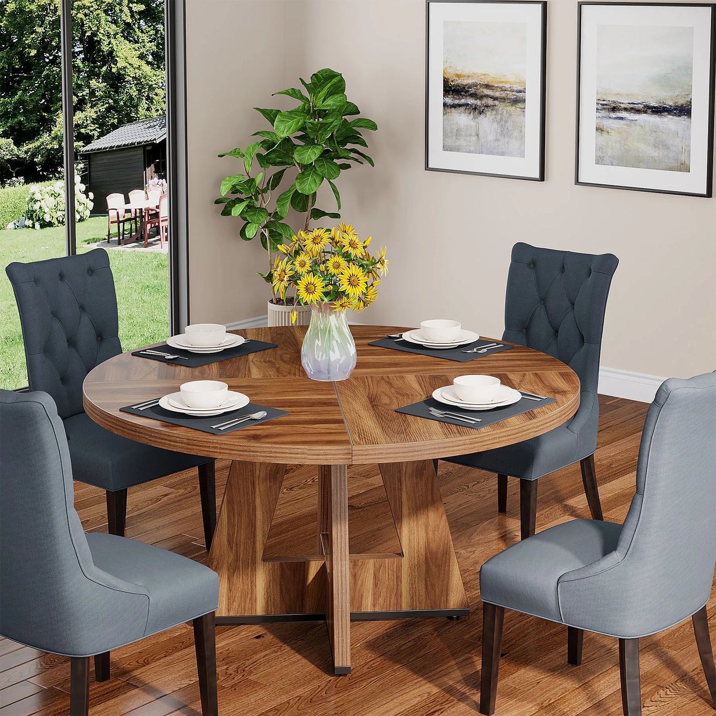 Tribesigns Round Dining Table for Four Farmhouse Kitchen Dining Room