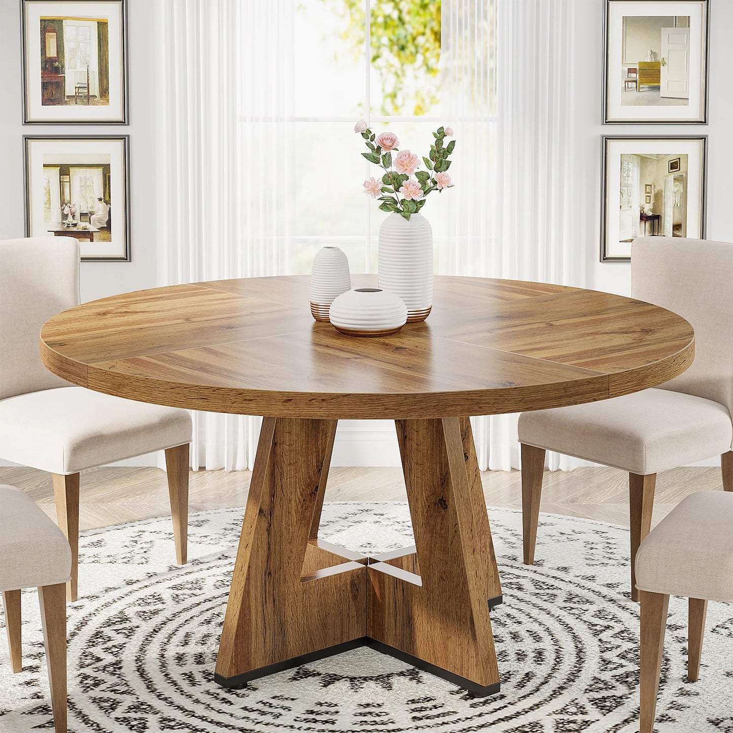 Tribesigns Round Dining Table For Four Kitchen Farmhouse Style