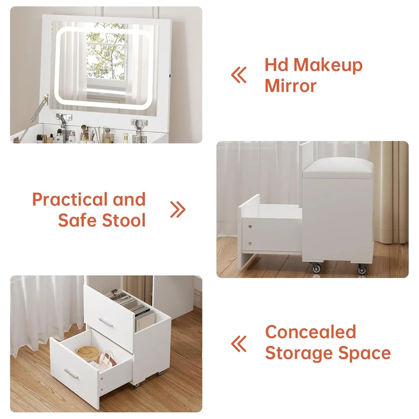 Compact Vanity Desk With 3 Drawers 3in1 Makeup Desk