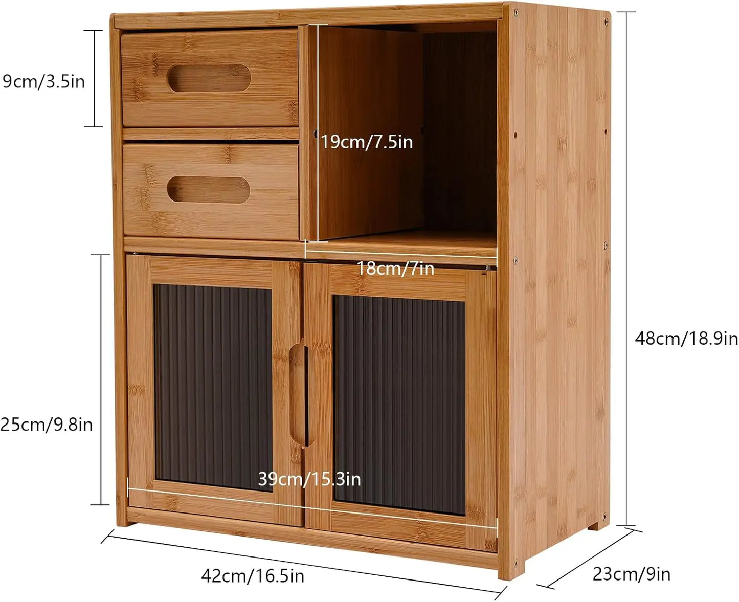 Bymaocar Bamboo Kitchen Pantry Cabinet With 2 Drawer Bread Box