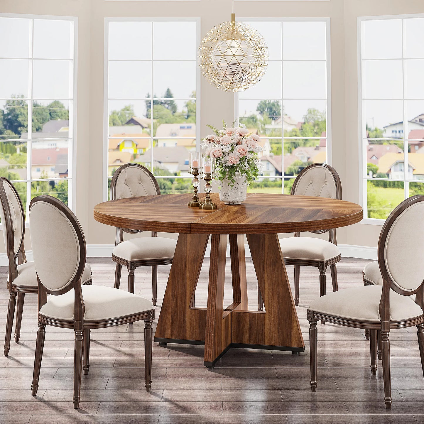 Tribesigns Round Dining Table For Four Kitchen Farmhouse Style