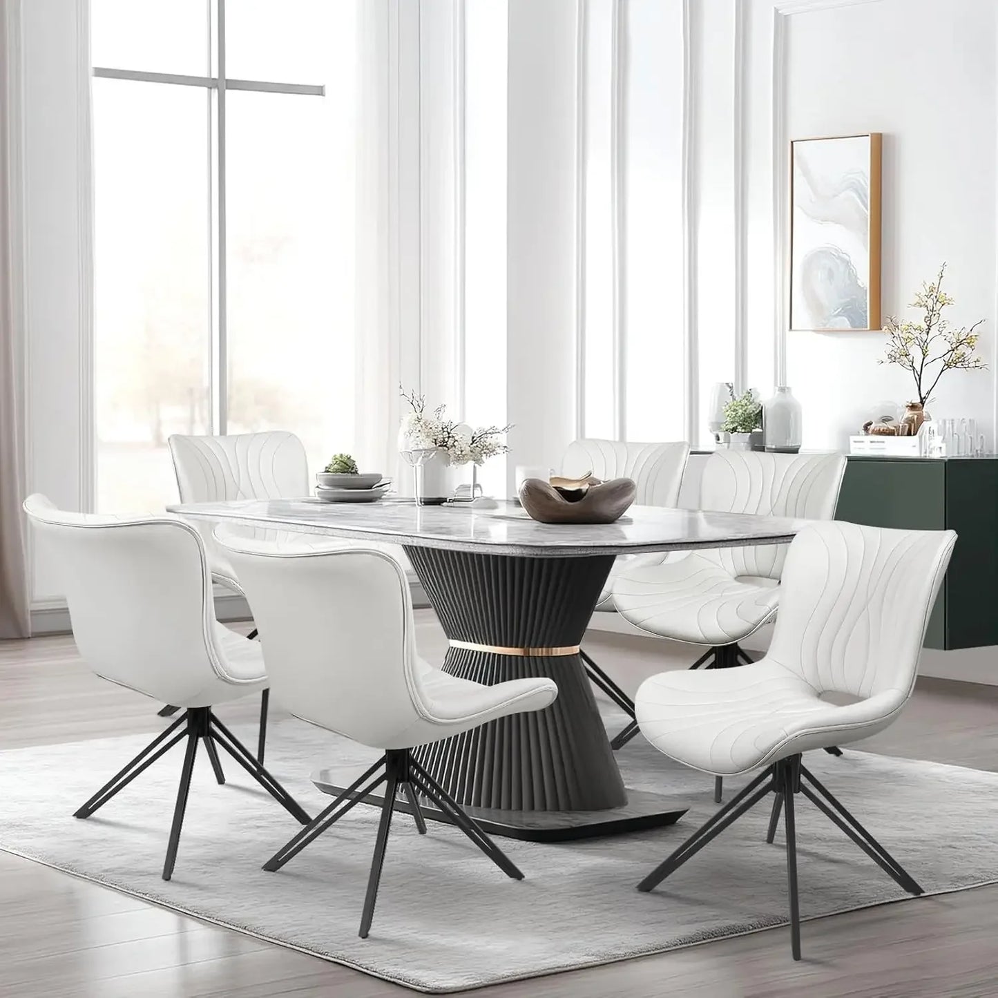 Dining Chair Set Of 6 Mid Century Faux Leather Chairs