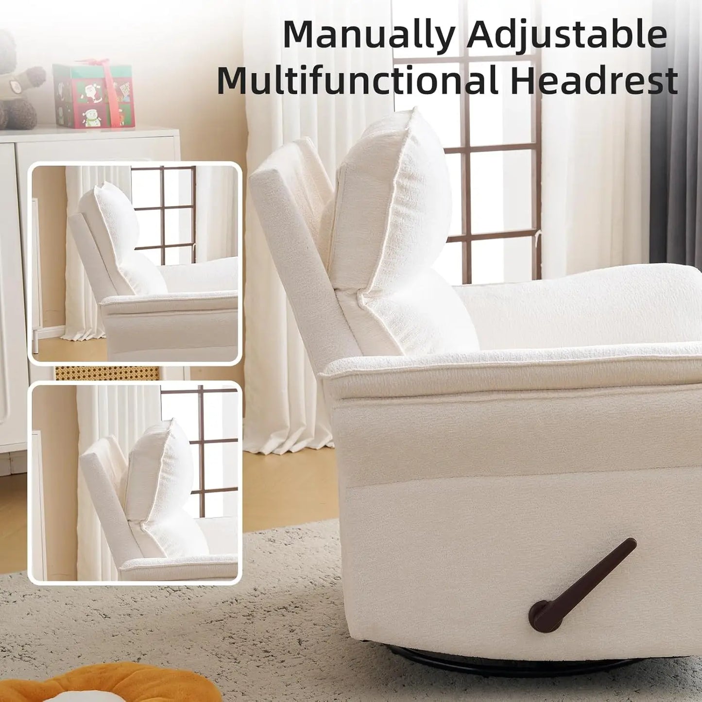 Recliner Chair 360 Degree Swivel Rocker With Adjustable Headrest Chenille