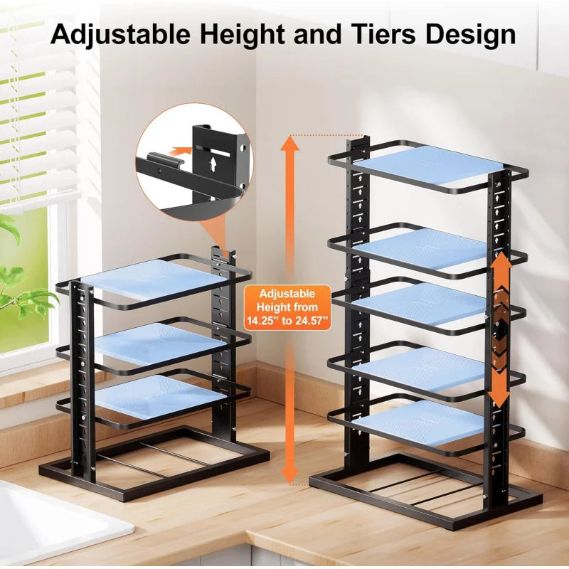 Heavy Duty 6-Tier Pot & Pan Organizer - Adjusts 14" to 24.57" for Under Cabinet, Holds Up to 12" Cookware
