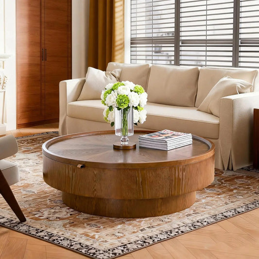 ZHUXIANG Modern Round Drum Coffee Table With Removable Lid