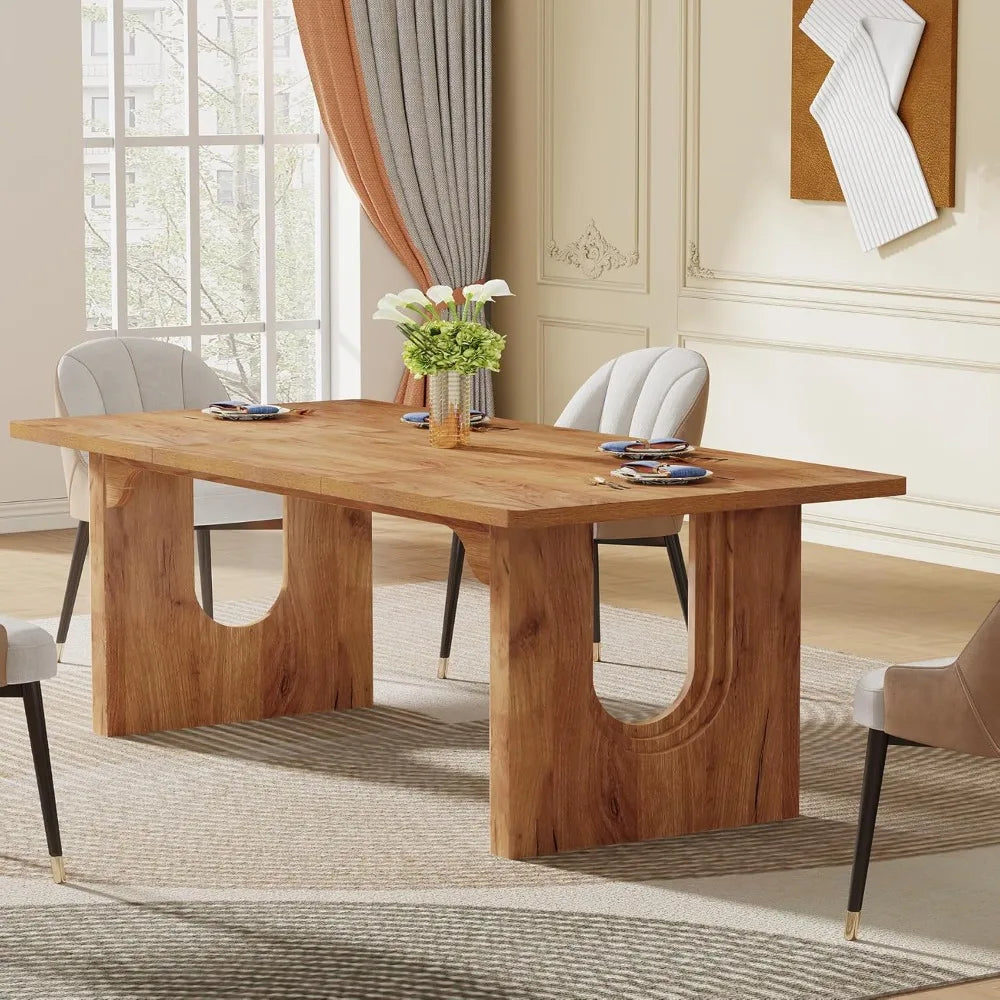 RBXC Modern Dining Table With Wood Pedestal Base For Kitchen