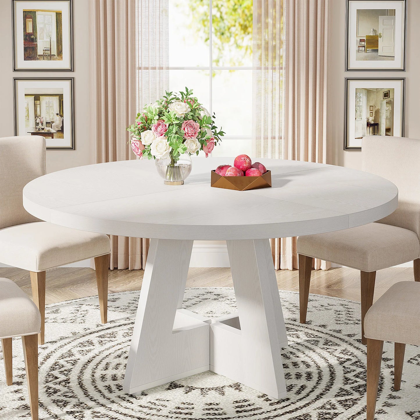 Tribesigns Round Dining Table for Four Farmhouse Kitchen Dining Room
