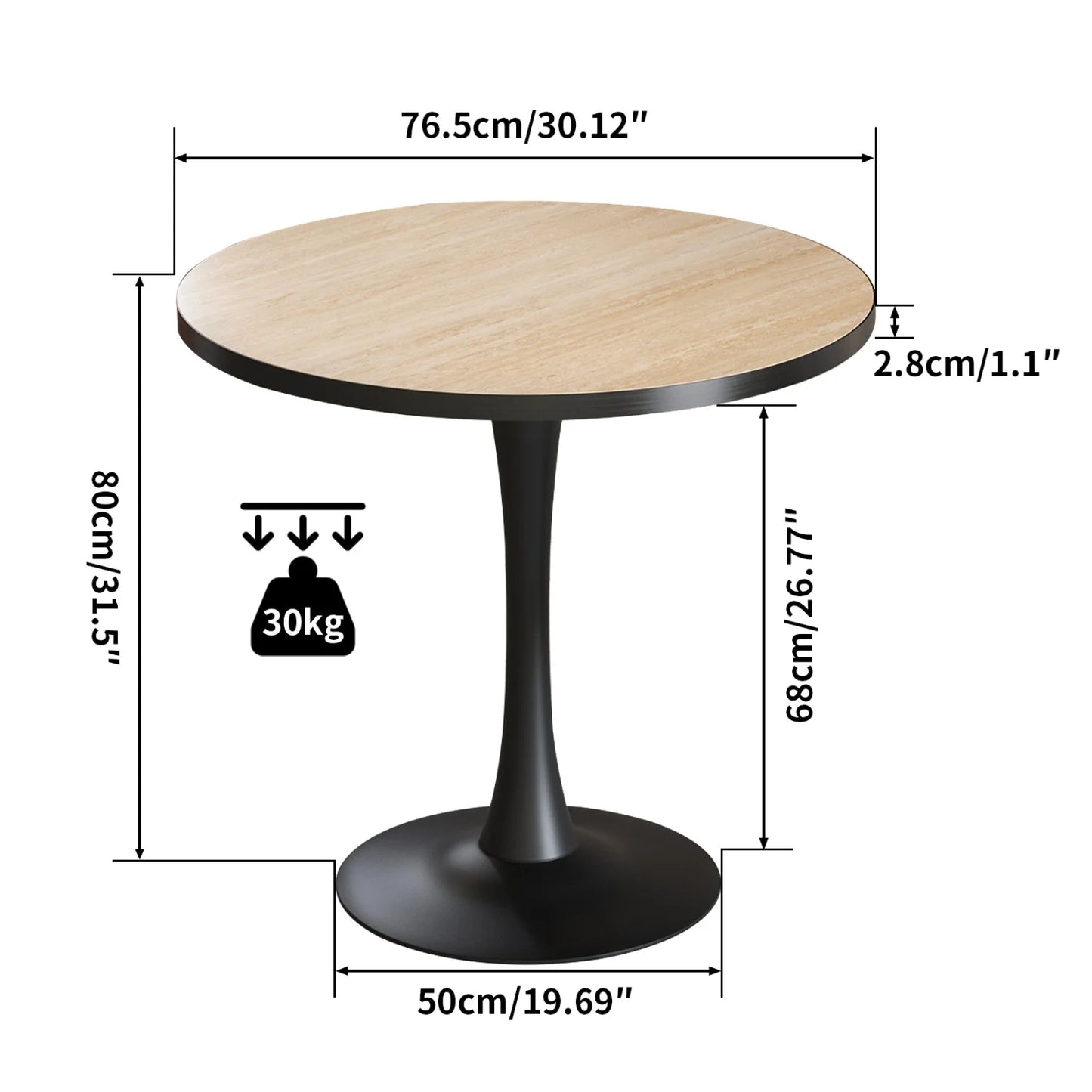 Leisure Round Dining Table Dining Room Circle Dinner Pedestal Table Furniture Coffee Table for 2-3 People No Chairs Stone Top