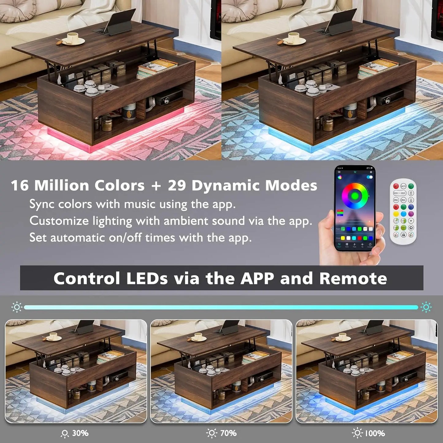 Zhuxiang LED Lift Top Coffee Table And TV Stand Set