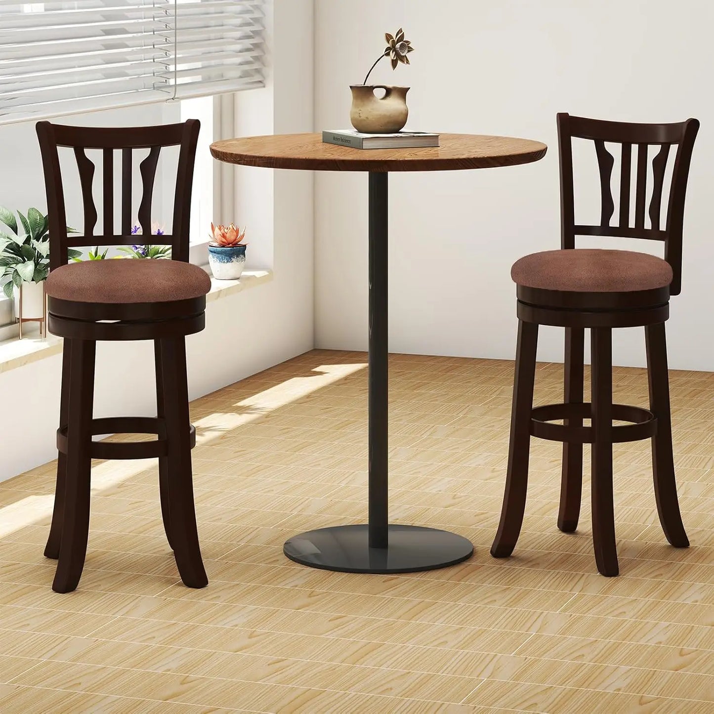 Bar Height Swivel Stools Set Of Four With Ergonomic Backrest