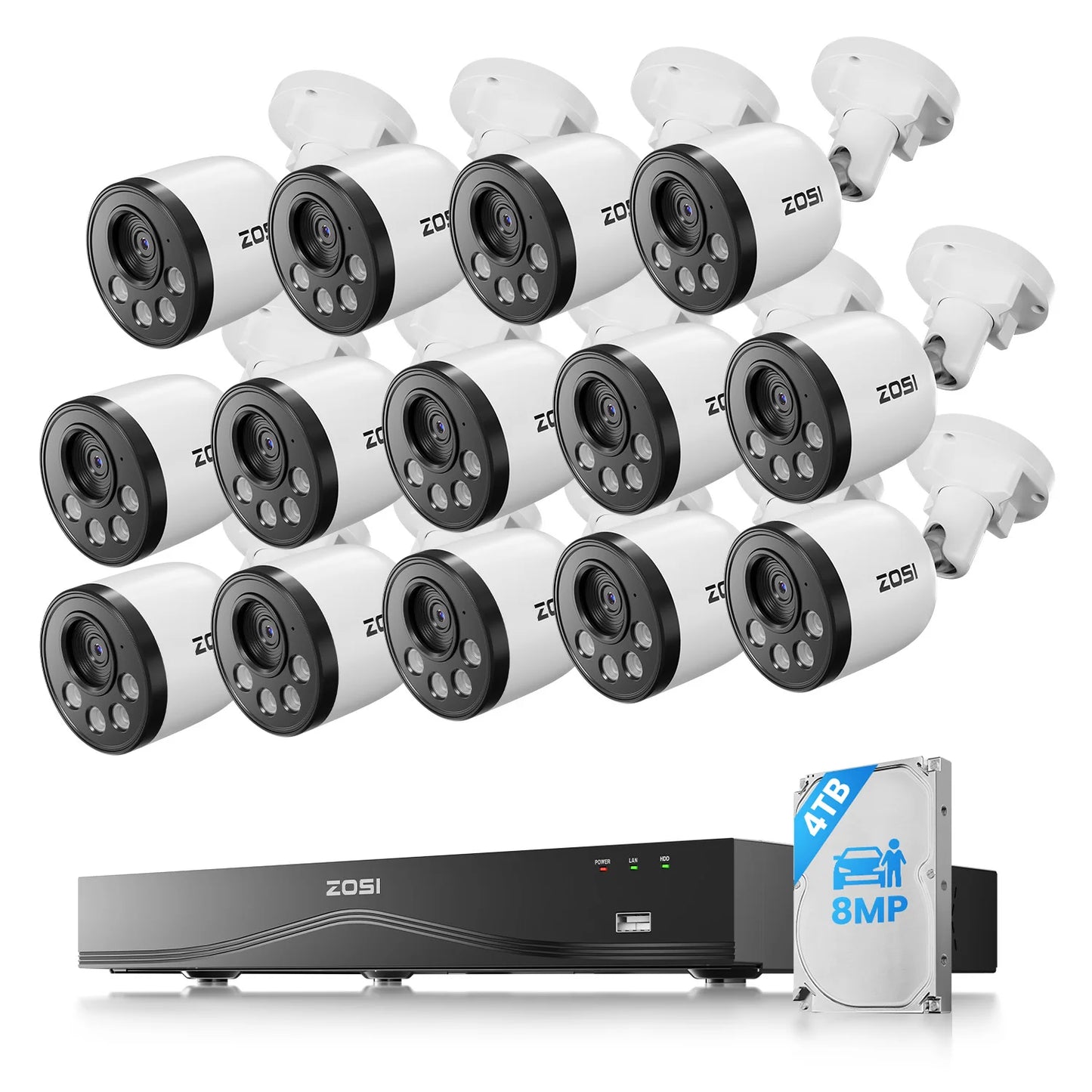 ZOSI 16CH 4K NVR Security System With 8MP PoE Cameras Outdoor Indoor