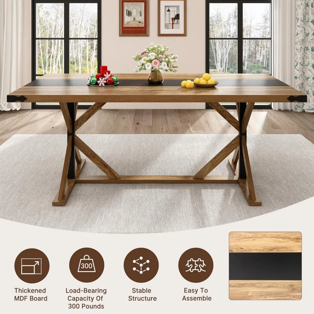 RBXC Modern Farmhouse Rectangular Dining Table Waterproof Woodtop