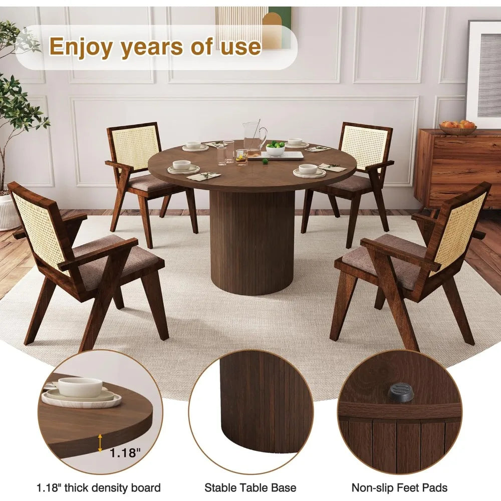 RBXC Fluted Round Dining Table Farmhouse Wood Kitchen