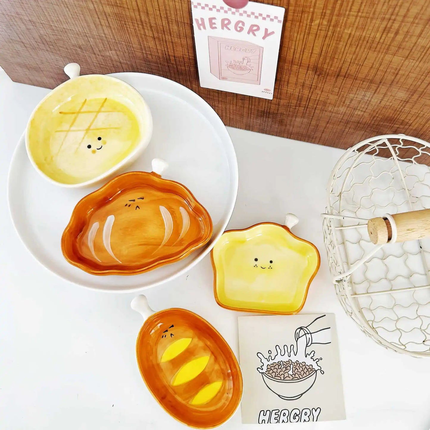 Ceramic Croissant Pattern Dessert Plate Cute Cartoon