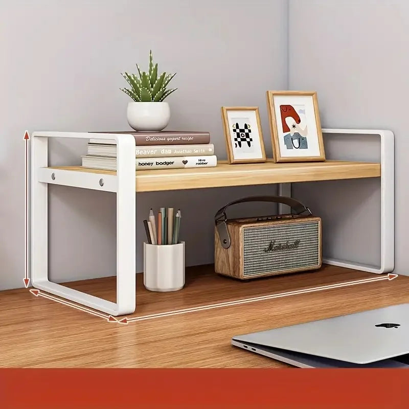 LUSQI 2 tier Shelf Desktop Storage Bookshelf Student Desk Shelves Racks Office Computer Desk Tiered Cabinet Home Storage Holders