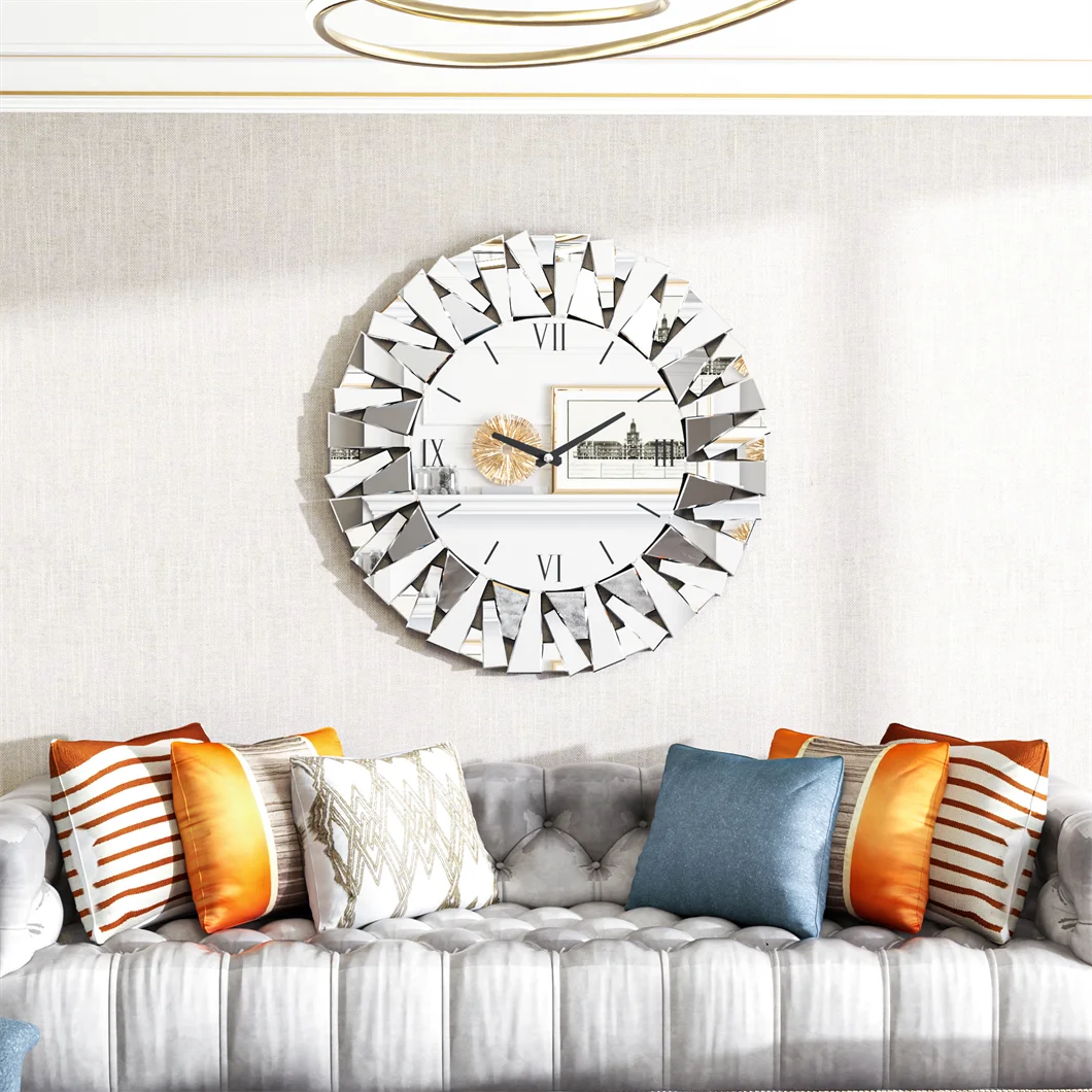 3D Mirrored Sunburst Wall Clock With Roman Numerals