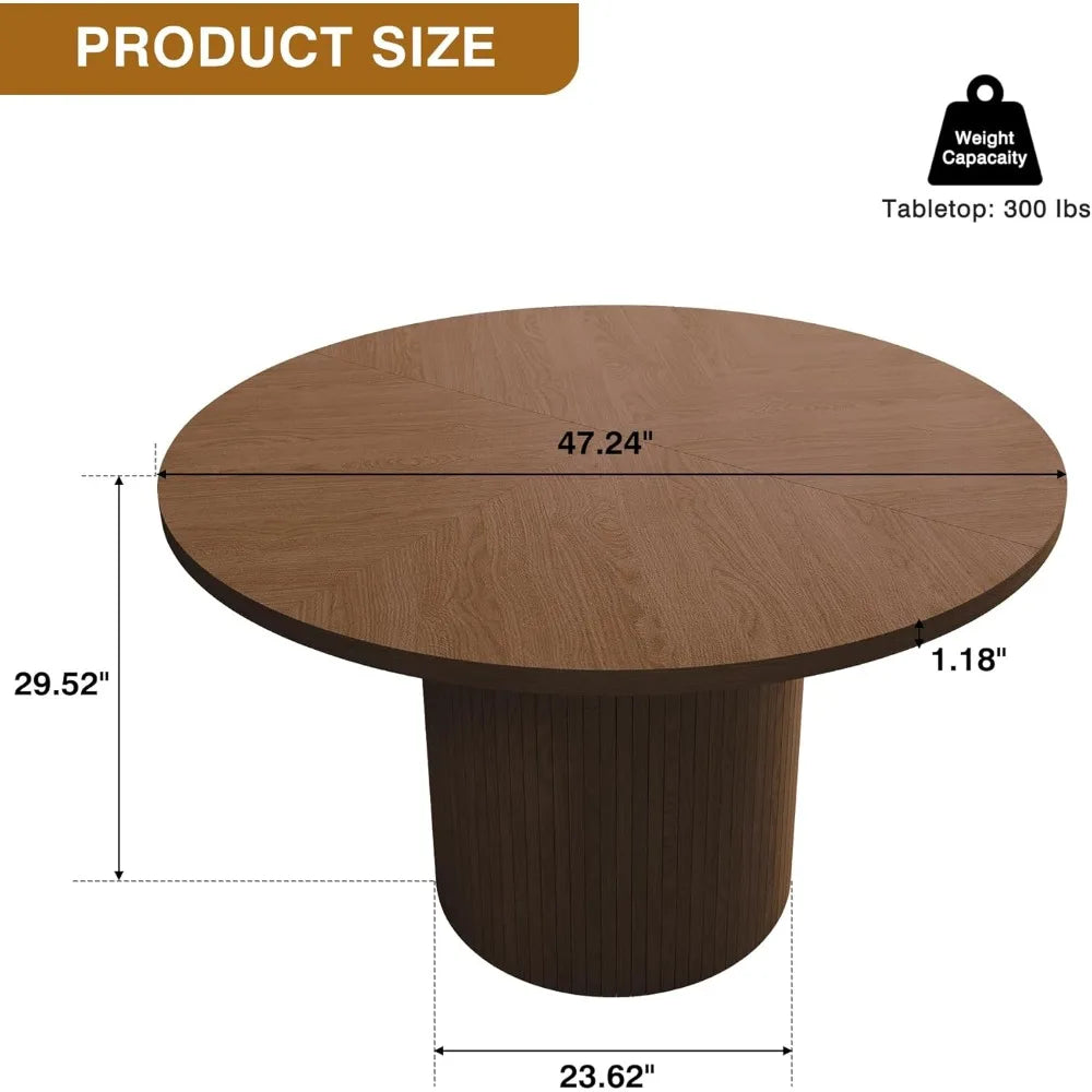 RBXC Fluted Round Dining Table Farmhouse Wood Kitchen
