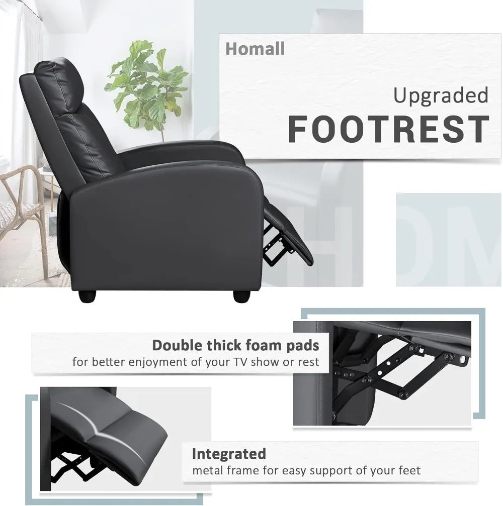 Modern Recliner Chair Padded Seat Pu Leather for Living Room Single Sofa Recliner Seat Club Chair Home Theater Seating