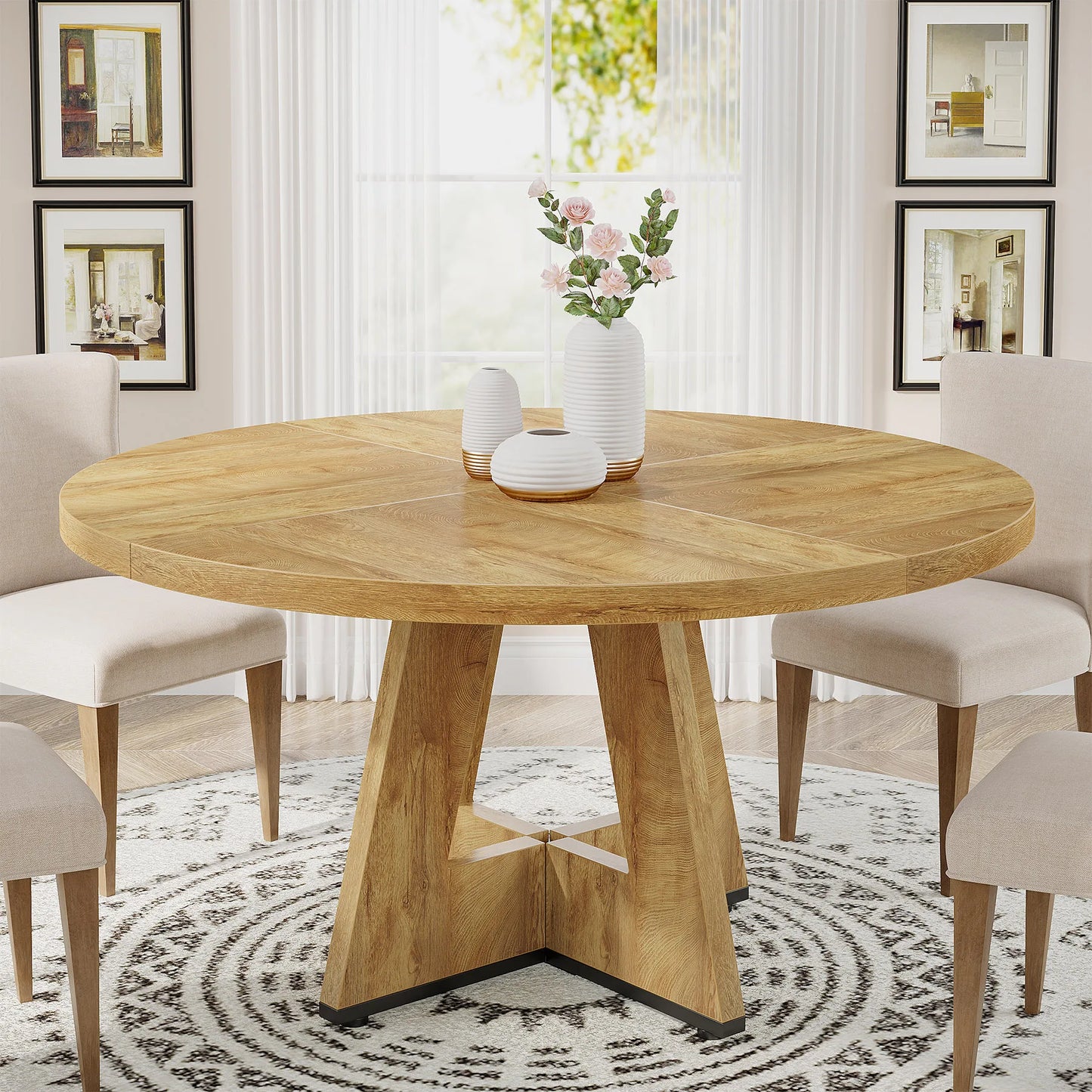 Tribesigns Round Dining Table For Four Kitchen Farmhouse Style