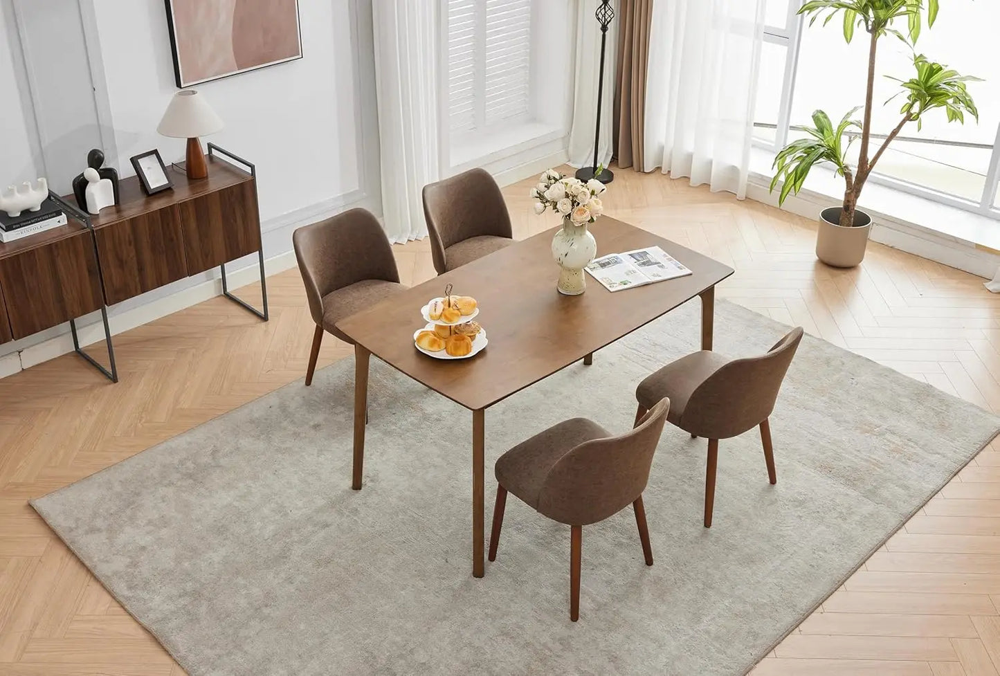 Dining Chair Set of 2, Leather Upholstered Dining Chair with Wood Legs, Wing Backrest, Wooden Kitchen Chair, Kitchen Chairs with