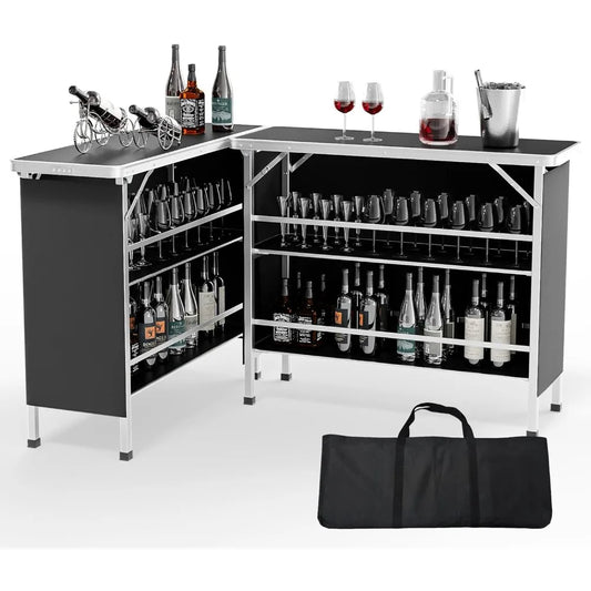 Portable Bar Table With 3 Tier Shelves And Carry Bag