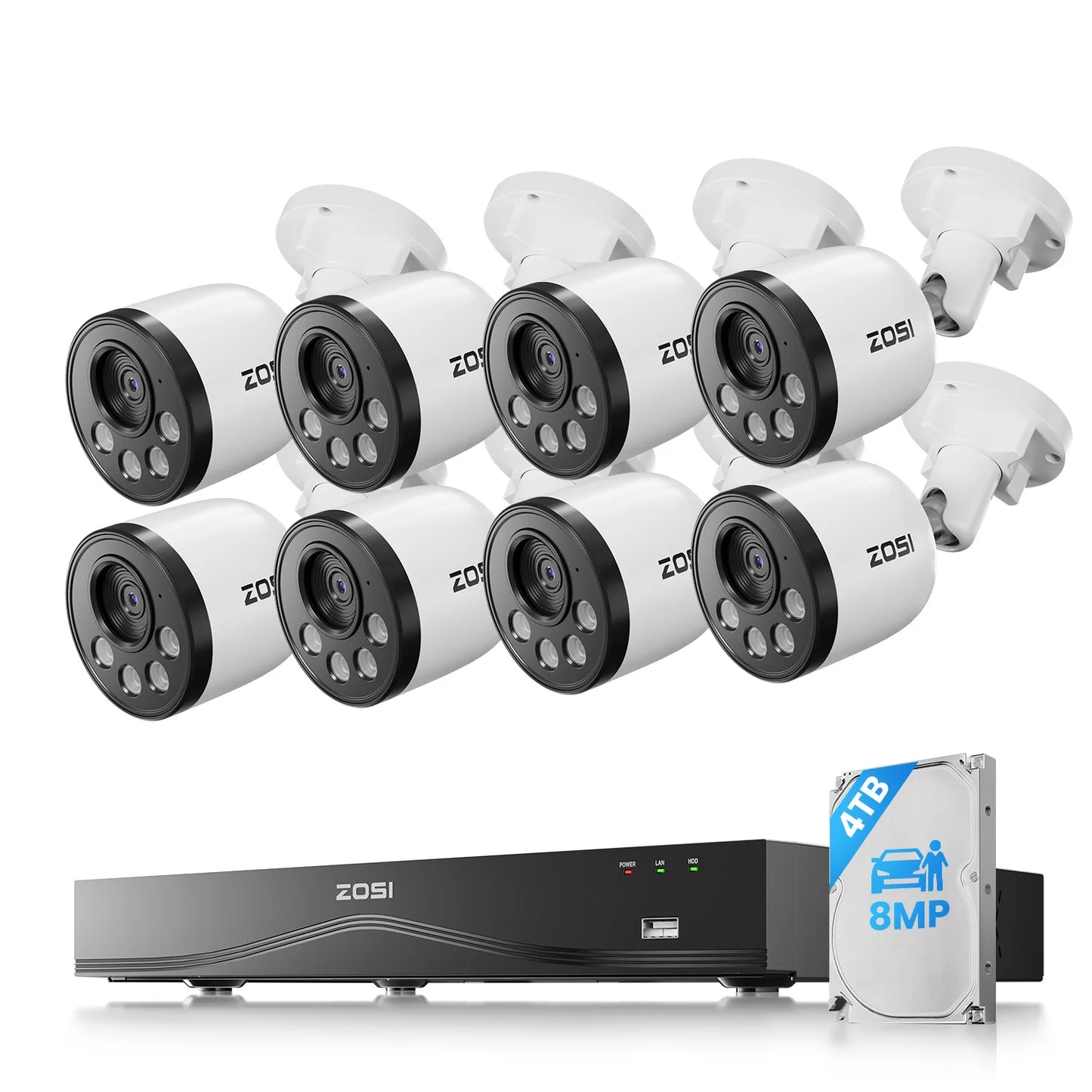 ZOSI 16CH 4K NVR Security System With 8MP PoE Cameras Outdoor Indoor