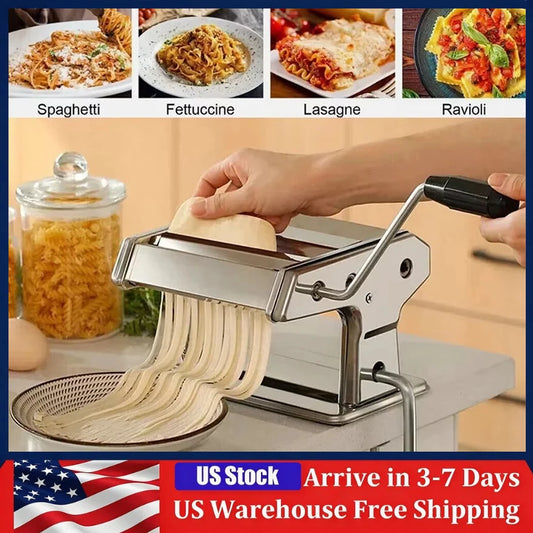 Stainless Steel Pasta Maker Machine Adjustable Noodle Dumpling Press Hand Made Manual Machine Two Cutter Kitchenware Tools