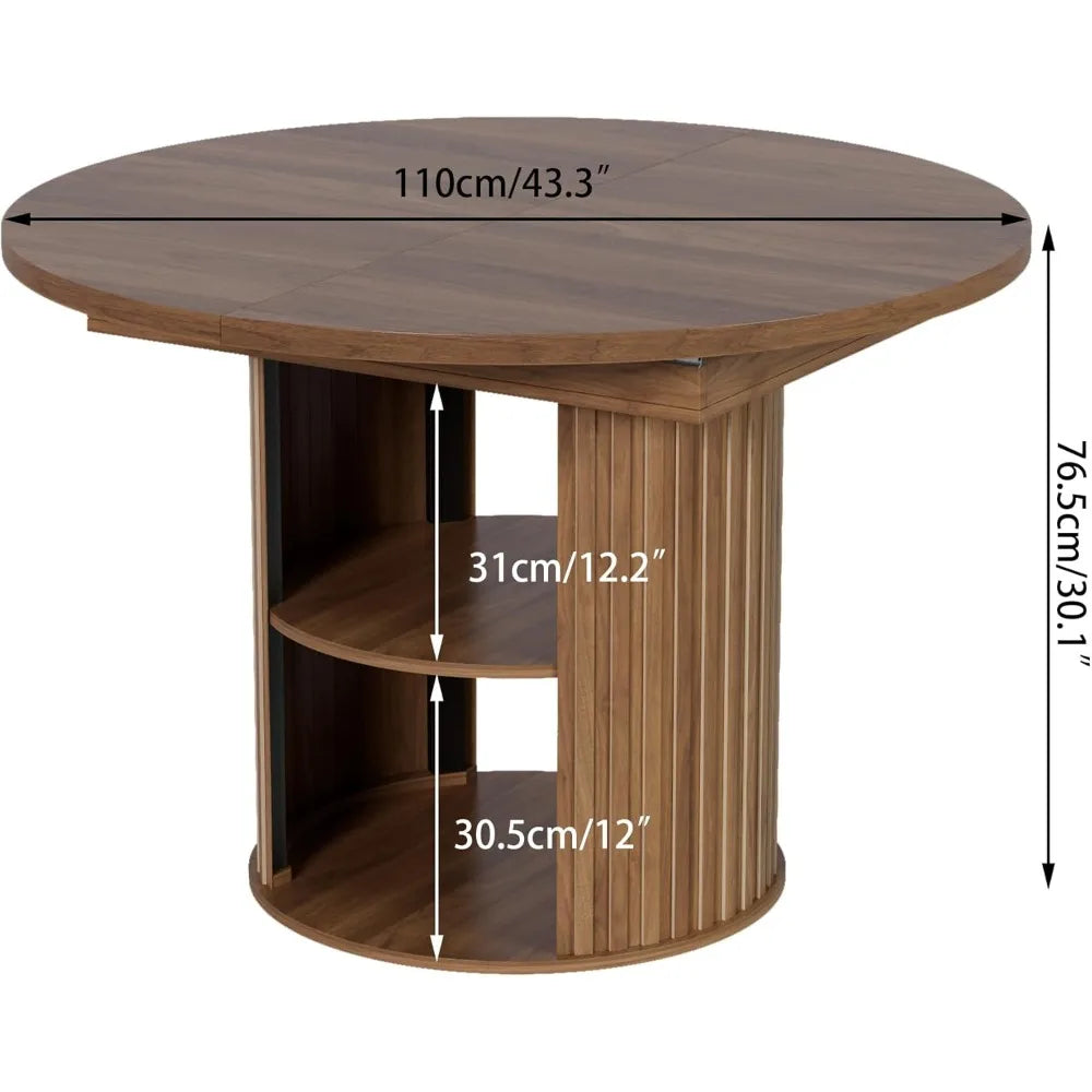 RBXC Extendable Dining Table With 2-Tier Storage Shelf