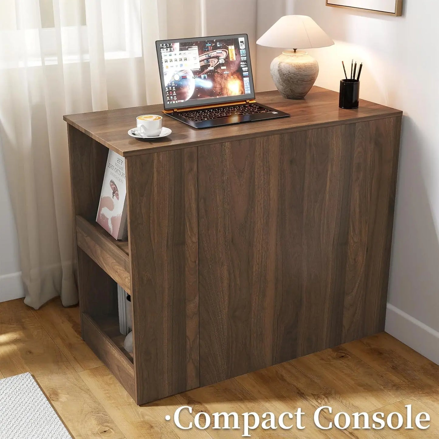 Extendable Counter Height Bar Table With Drawers And Shelves