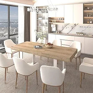 MKDK Extendable Farmhouse Dining Table For 6 To 10