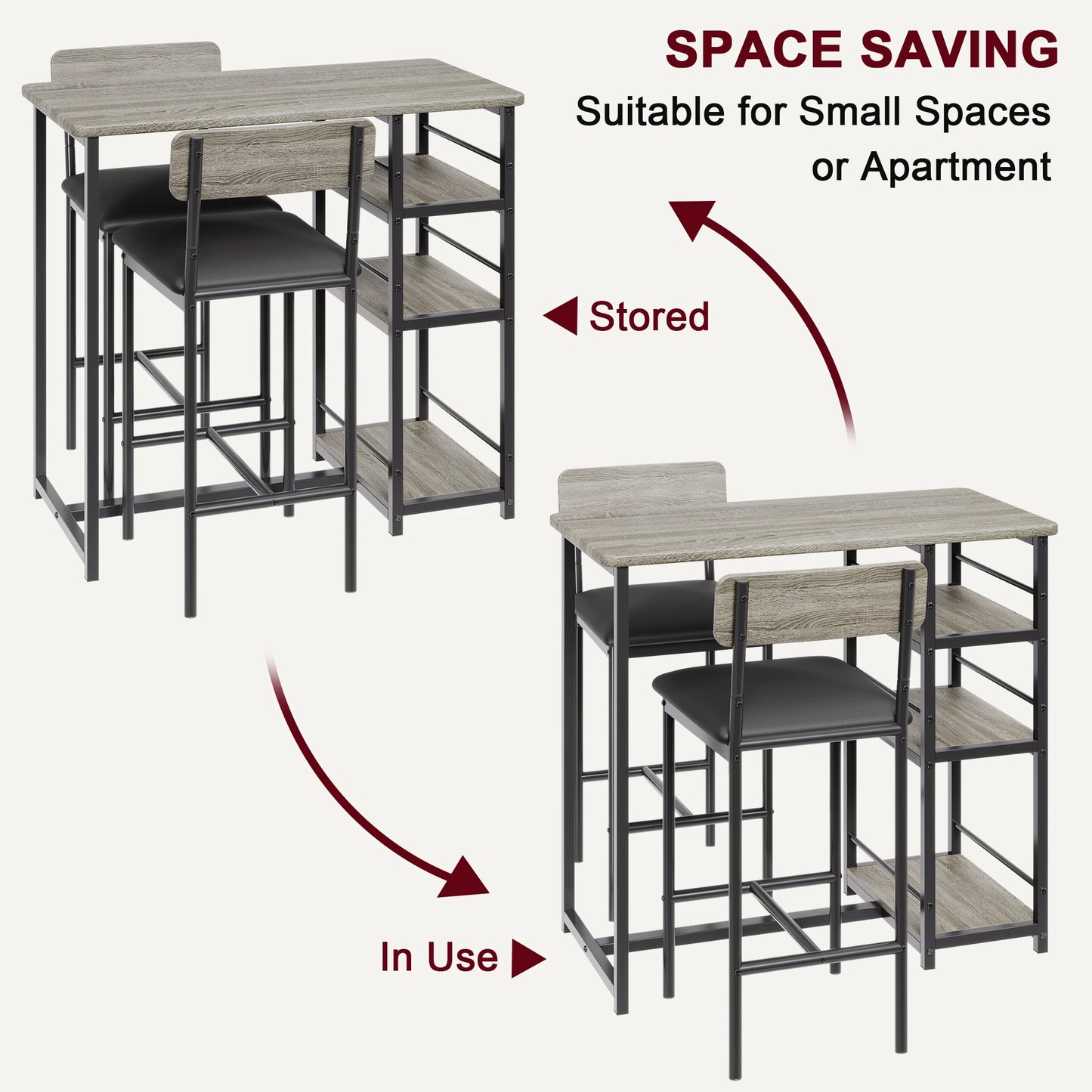 HobbyLane 3 Piece Dining Table Set With 3 Tier Shelves
