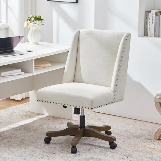 Armless Upholstered Office Chair with Wooden Legs, Modern Criss Cross Adjustable Home Office Desk Chair No Arms, Customized