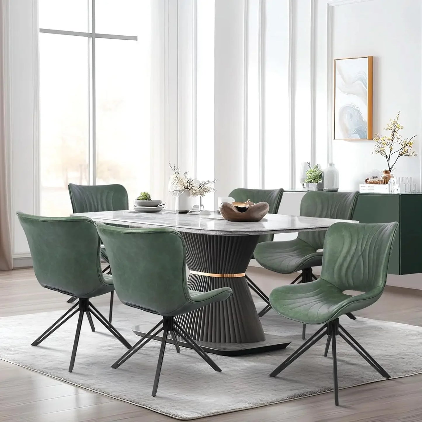 Dining Chair Set Of 6 Mid Century Faux Leather Chairs