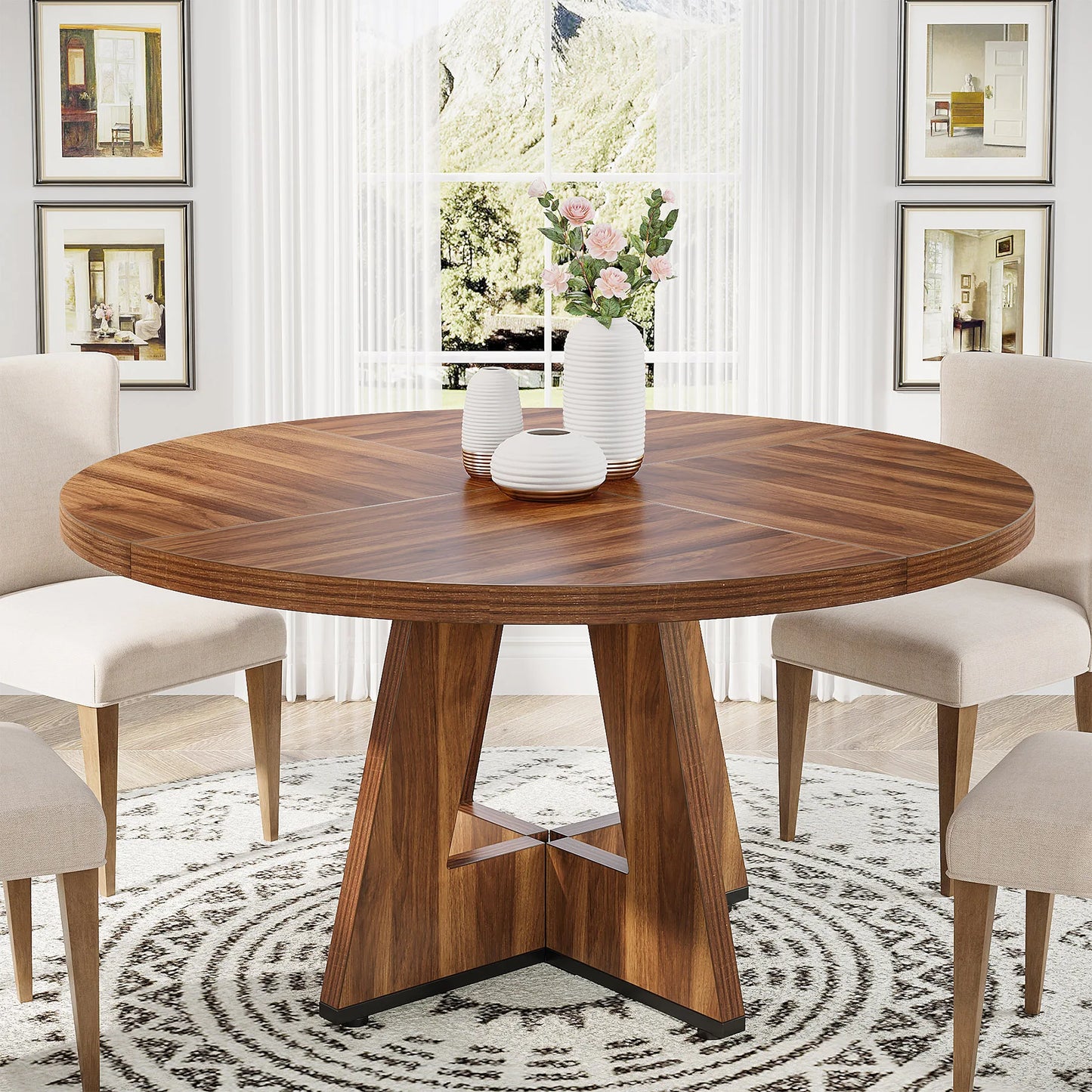 Tribesigns Round Dining Table For Four Kitchen Farmhouse Style