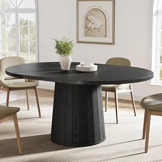 Oval Dining Table For Six With Cylindrical Pedestal