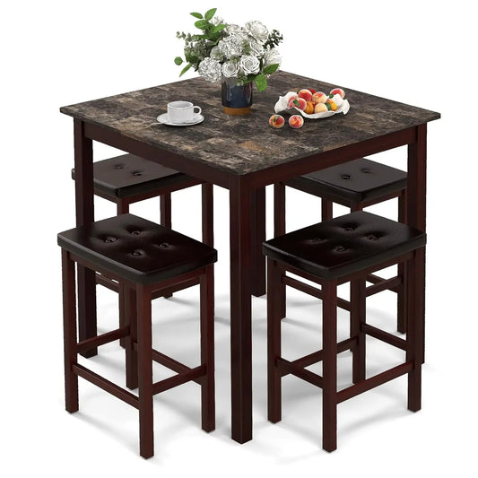 Counter Height Dining Table Set for 4 With Bar Stools and Wood Legs