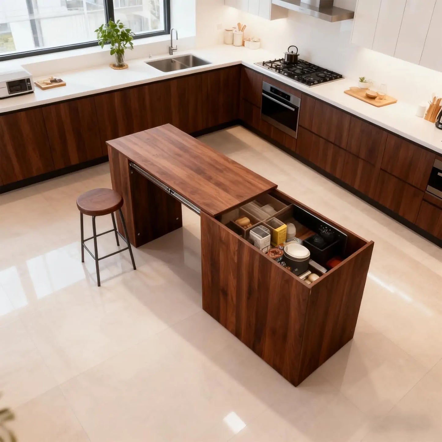 Extendable Counter Height Bar Table With Drawers And Shelves