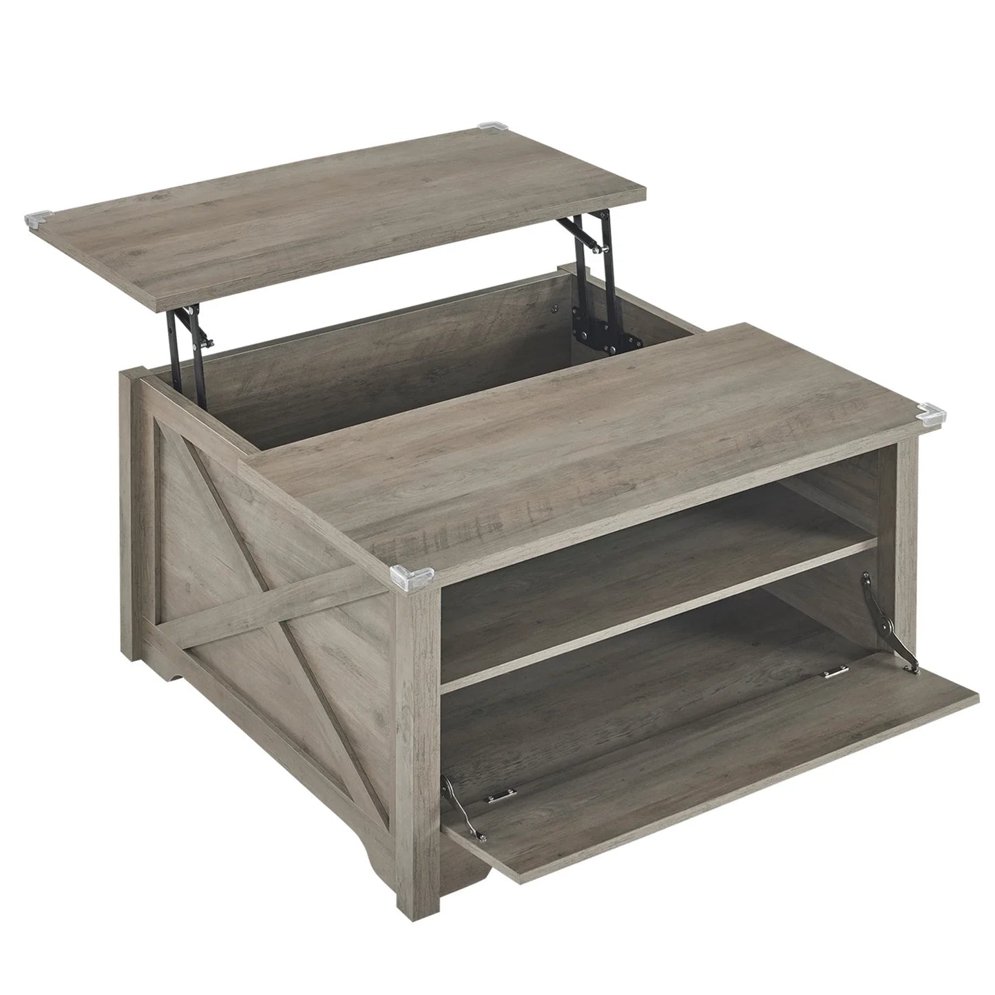 Ergonomic Rising Table with Hidden Compartment,Farmhouse Storage with Lift Tabletop for Living Room Office