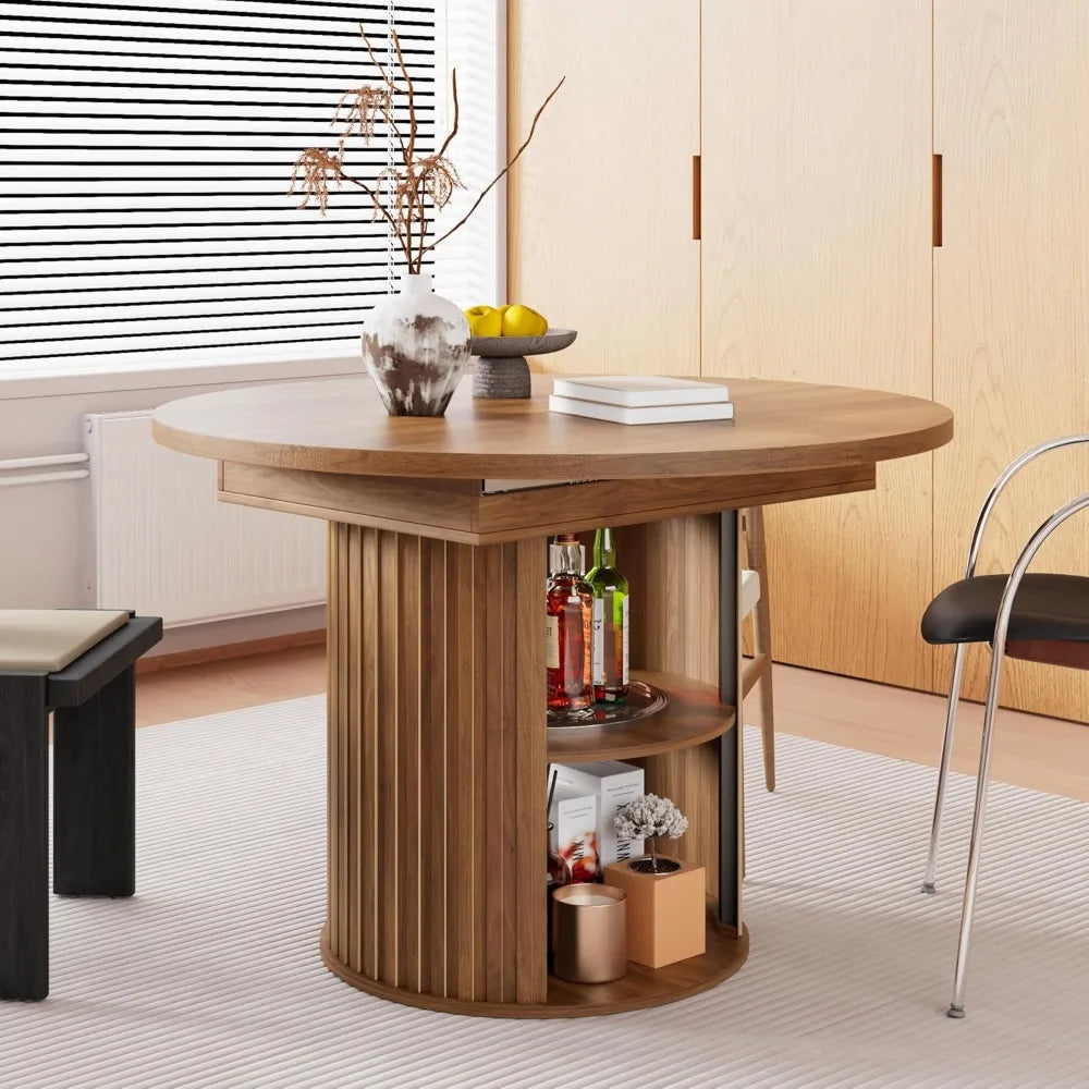 RBXC Extendable Dining Table With 2-Tier Storage Shelf