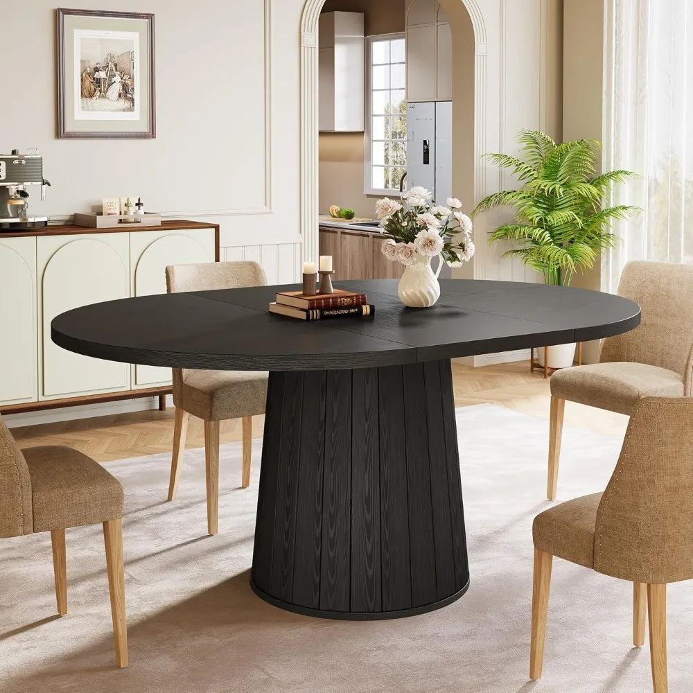 Oval Dining Table For Six With Cylindrical Pedestal