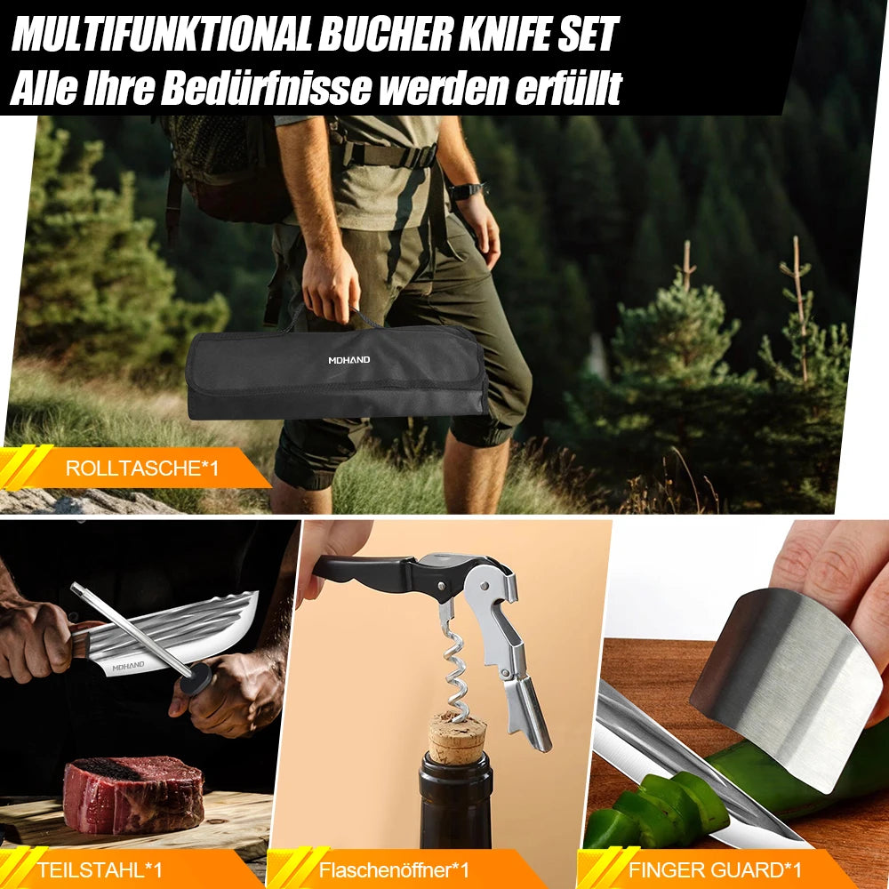 MDHAND 14 Piece Meat Cleaver Knife Set With Roll Bag