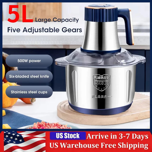 5L Automatic Meat Grinder Stainless Steel Electric Food Crusher Vegetable Slicer Processor Chopper Cuisines Accessoires Tools