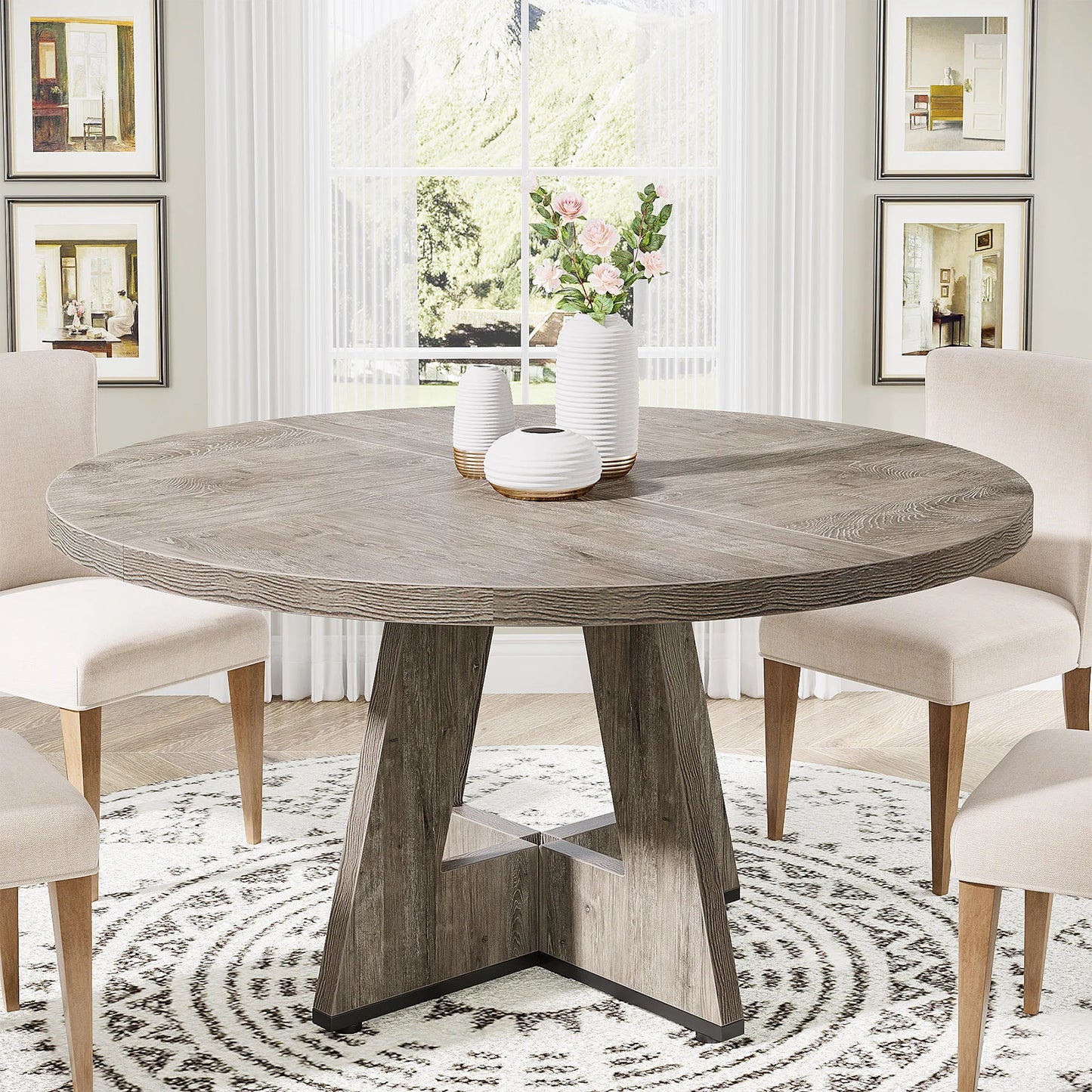 Tribesigns Round Dining Table for Four Farmhouse Kitchen Dining Room