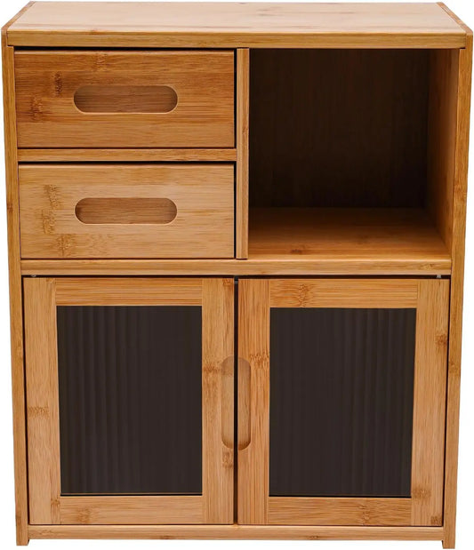 Bymaocar Bamboo Kitchen Pantry Cabinet With 2 Drawer Bread Box
