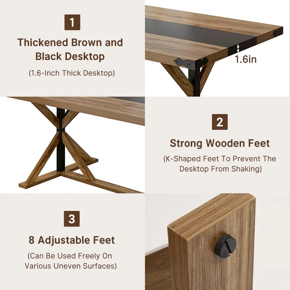 RBXC Modern Farmhouse Rectangular Dining Table Waterproof Woodtop