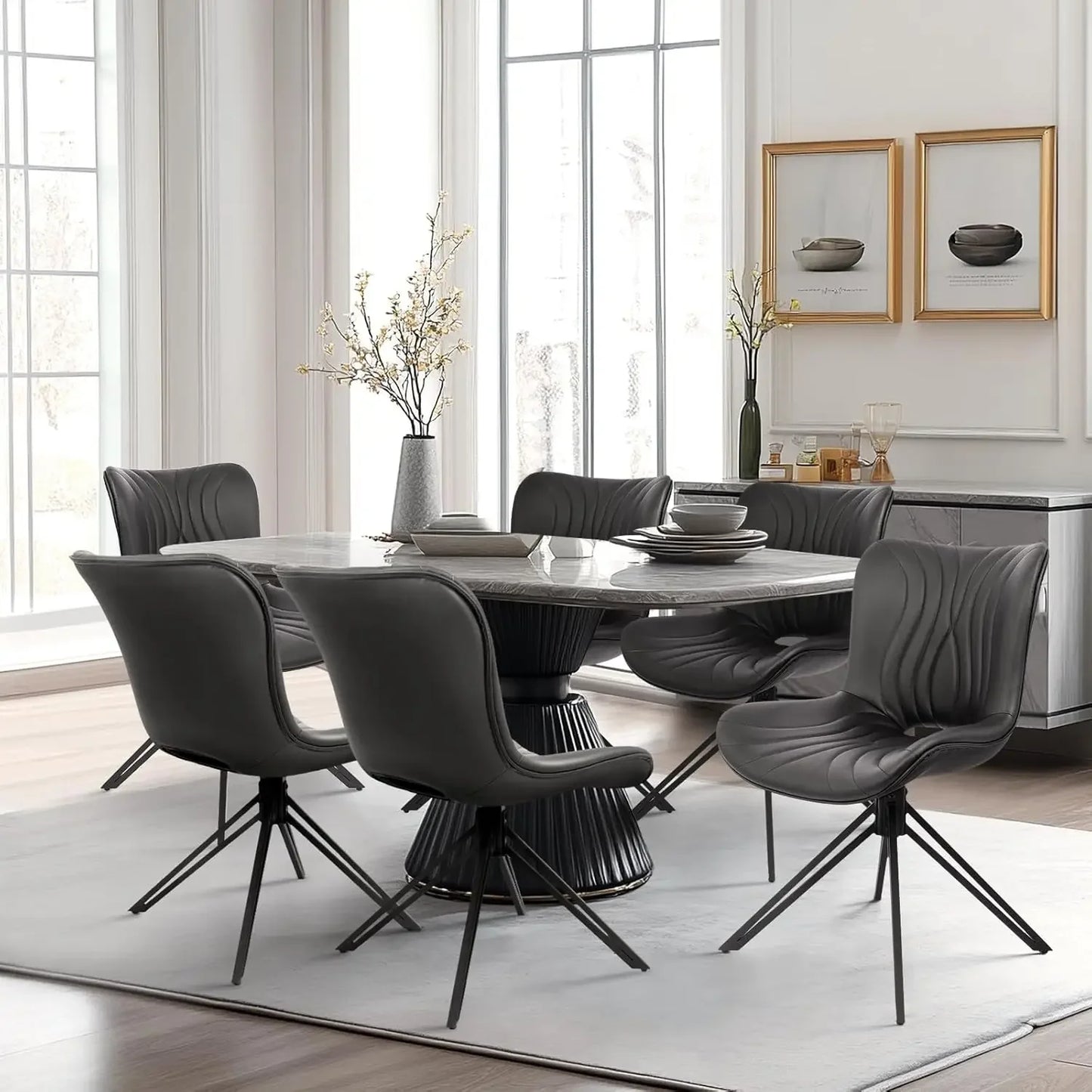 Dining Chair Set Of 6 Mid Century Faux Leather Chairs